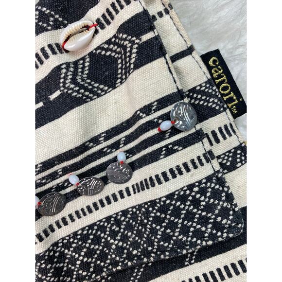 Catori Black White Striped Embellished Canvas Crossbody Boho Bag - Picture 4 of 8